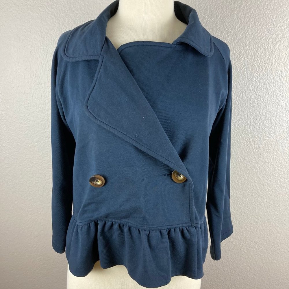 Lilla + P Blue Peplum Ruffle Double Breasted Jacket - S